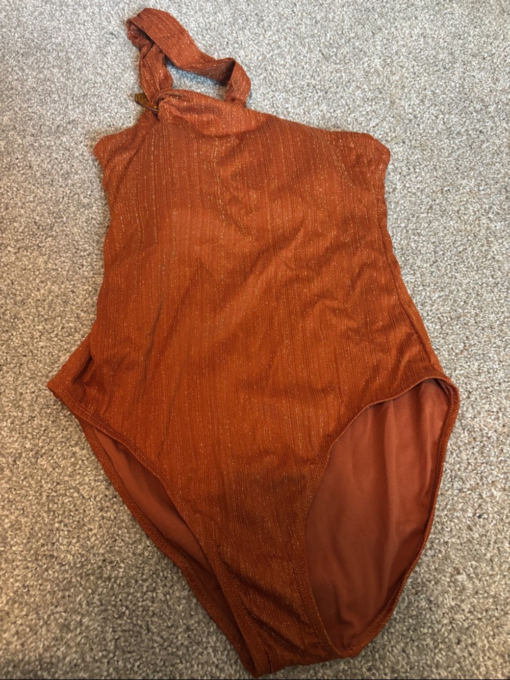 Time and Tru Rust One-Piece Swimsuit with Metallic Thread